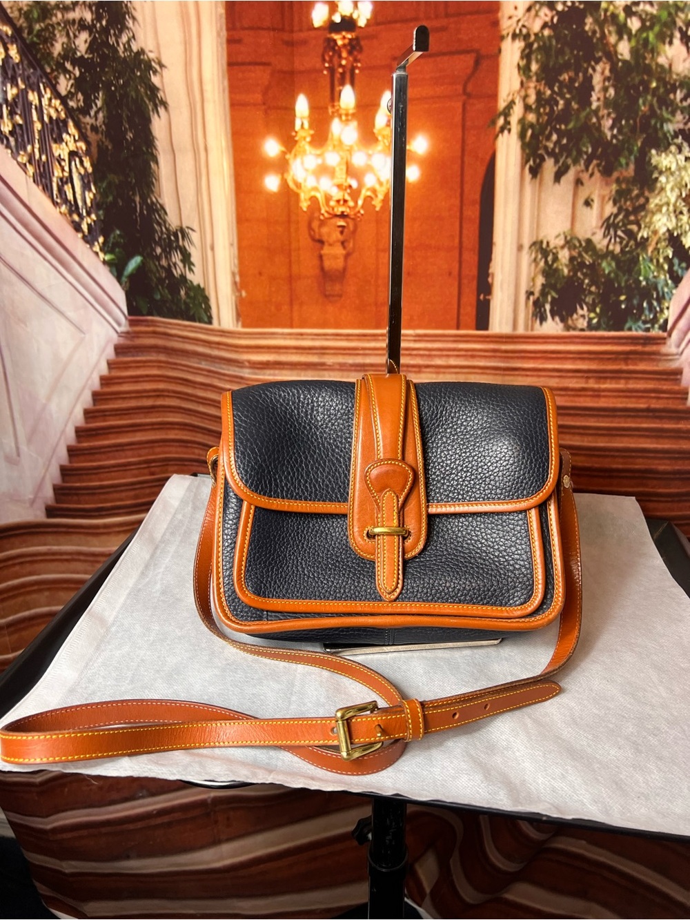 Dooney & Bourke Vintage All Weather Pebbled Equestrian Bag, Black & British Tan